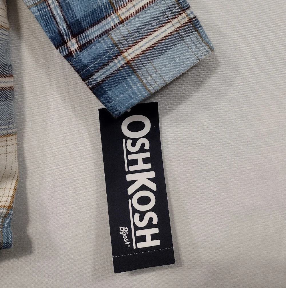 NWT OshKosh B'gosh Baby Boy Plaid Button-front Bodysuit 9M Blue Western Retro